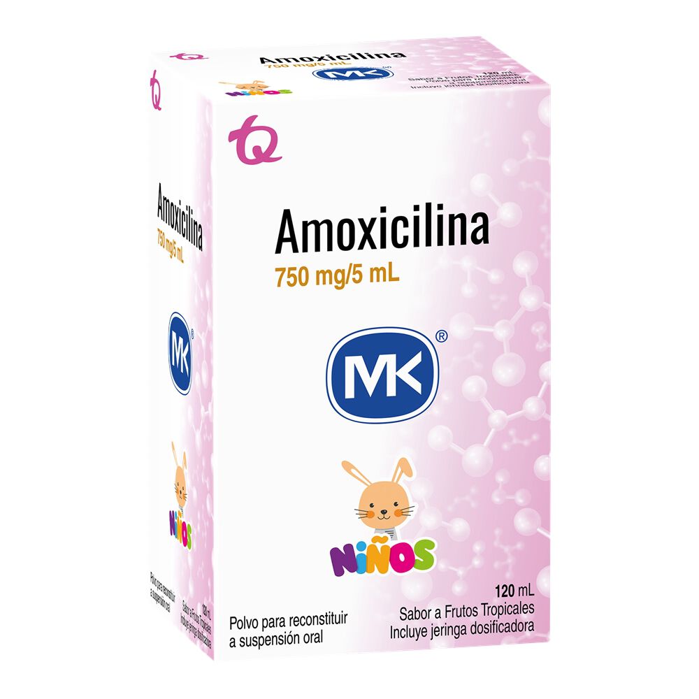 Amoxicilina 750Mg/5Ml(15%) Polv Susp Oral Fco X 120 Ml Mk Frutos Tropicales